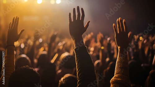 Participants expressing devotion at a church conference.