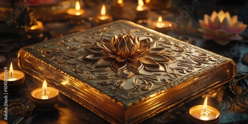 Gold Book with Flower and Candles