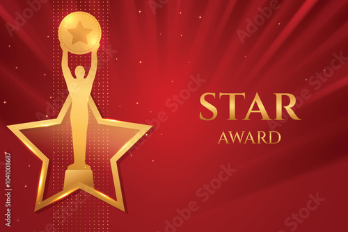 Star Premium Luxury Award On Red Background. Grand Royal Ceremony Vibe Award Celebration Template Concept Design Vector Illustration