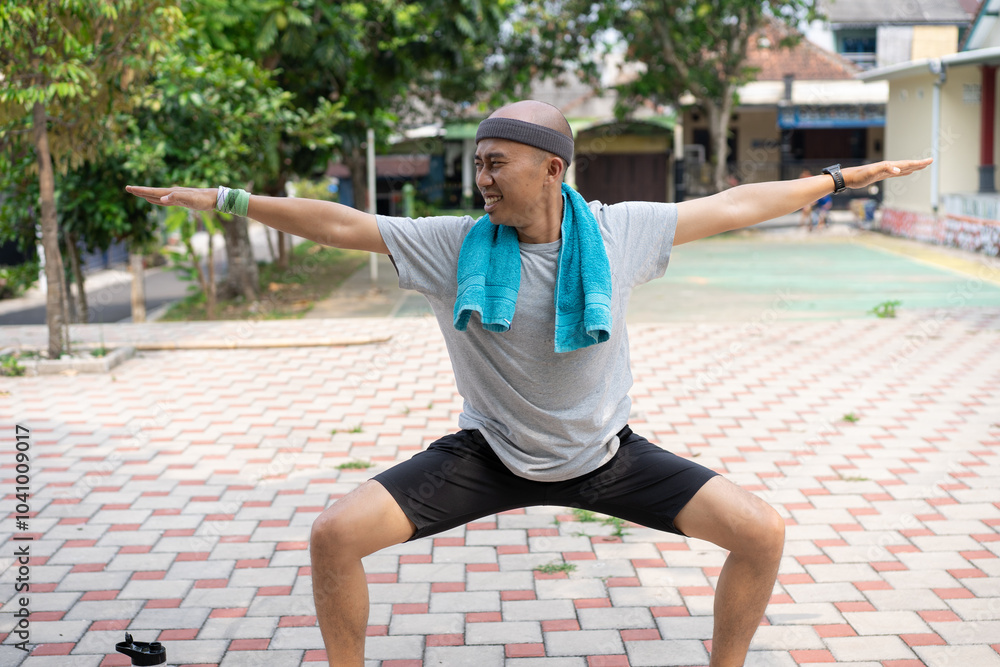 Obraz premium man warming up before his morning run, the concept of a healthy lifestyle
