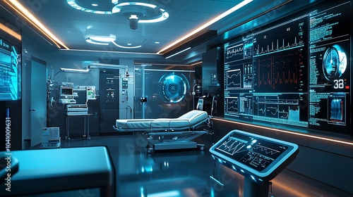 Wallpaper Mural Patient monitoring equipment in healthcare room, remotely displaying vital stats. Torontodigital.ca