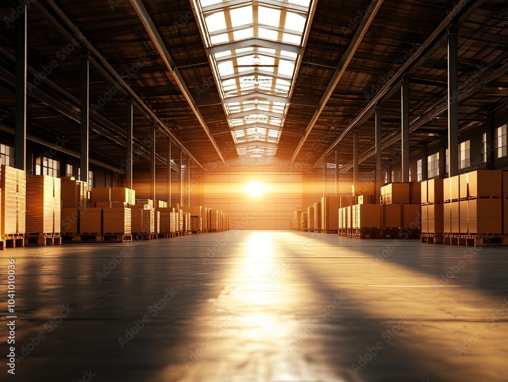 Sunlight streaming through a warehouse at sunset Sunlight streaming through a warehouse at sunset