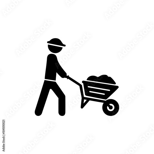 Contruction work cart. Contruction worker pushing cart