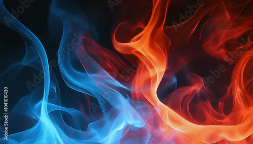 Fiery Abstract: A mesmerizing dance of blue and orange flames, swirling in a captivating interplay of light and shadow, creating a dynamic visual spectacle.