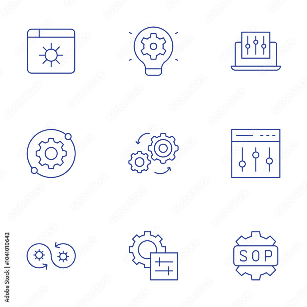 Configuration icons set. Thin Line style, editable stroke. broswer, configuration, devops, idea, mechanism, server, settings, sop Configuration icons set. Thin Line style, editable stroke. broswer, configuration, devops, idea, mechanism, server, settings, sop