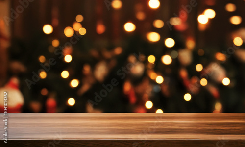 PRODUCT BACKGROUND WITH OUTFOCUSED WARM CHRISTMAS CAFE BEHIND photo