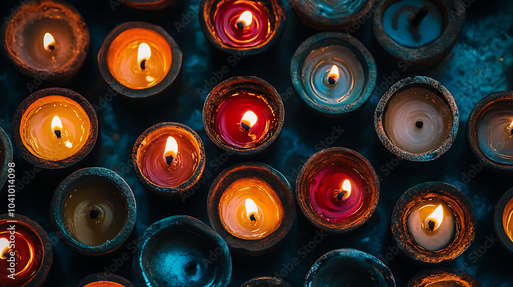 Fototapeta premium Lit candles create serene and peaceful atmosphere, enhancing tranquility