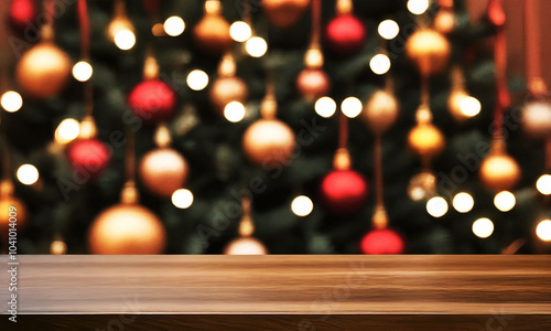 PRODUCT BACKGROUND WITH OUTFOCUSED WARM CHRISTMAS CAFE BEHIND photo