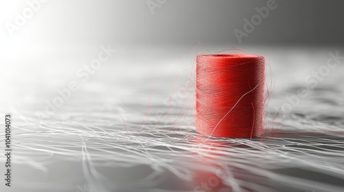 Isolated red thread among whiote threads photo