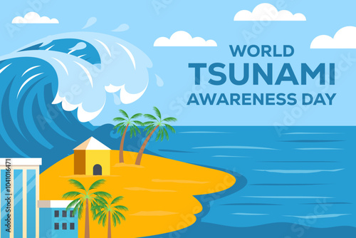 world tsunami awareness day background illustration in flat style