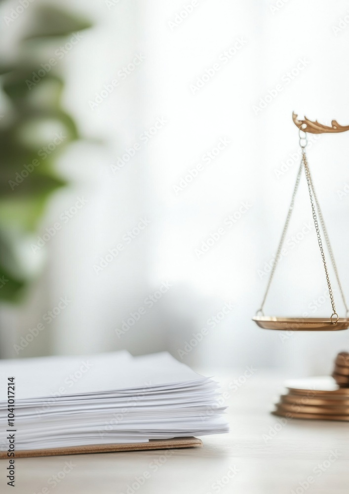 Minimalist Legal Office Scales and Documents in a Professional Workspace Minimalist Legal Office Scales and Documents in a Professional Workspace