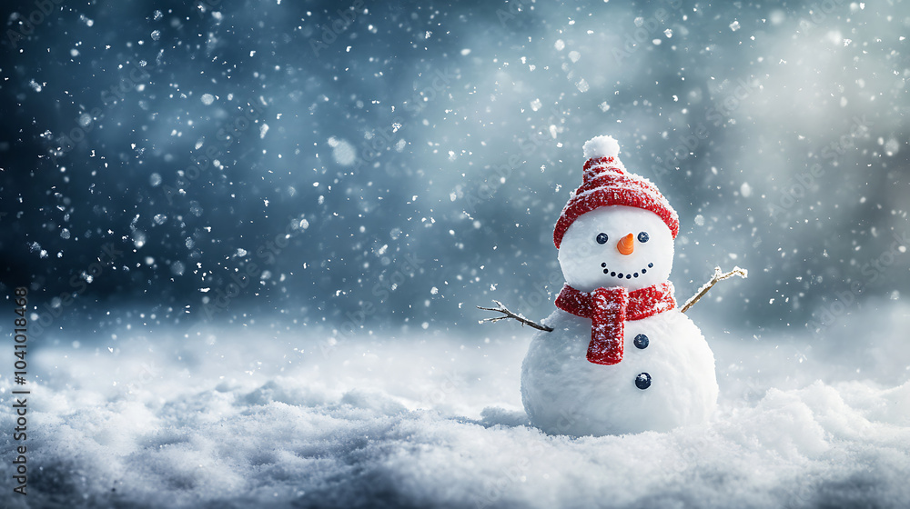 Obraz premium cheerful snowman in snow brings joy during winter festivities