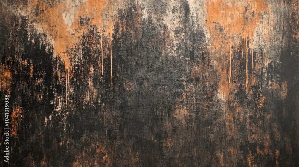 Fototapeta premium Abstract art painting in black, orange, brown, and white colors