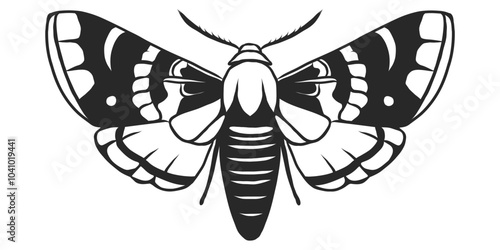 Monochrome black and white moth. Hand drawn butterfly with lacy wings for tattoo sketch, print, logo icon. Fly insect engraving imitation isolated on transparent background