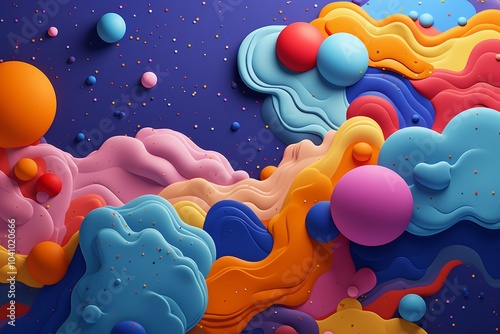 Vibrant abstract background featuring a fusion of 2d and 3d objects in artistic harmony