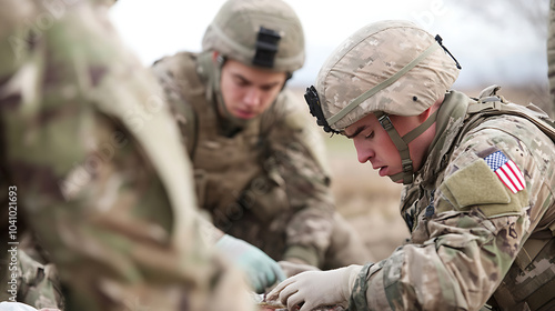 Medical personnel are treating soldiers injured in battle.