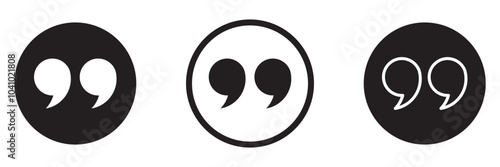 Quote right icon set. double quotation vector symbol. discussion dialog remark open and close quote sign in black filled and outlined style.