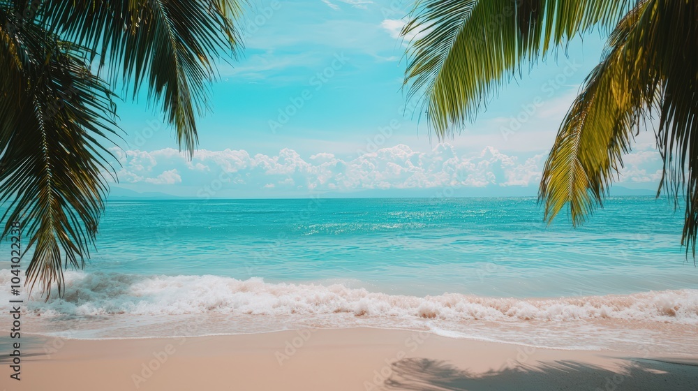 A beautiful beach with palm trees and a clear blue ocean A beautiful beach with palm trees and a clear blue ocean