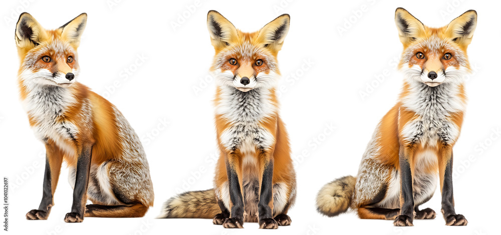 Fototapeta premium three set of foxes collection isolated transparent background