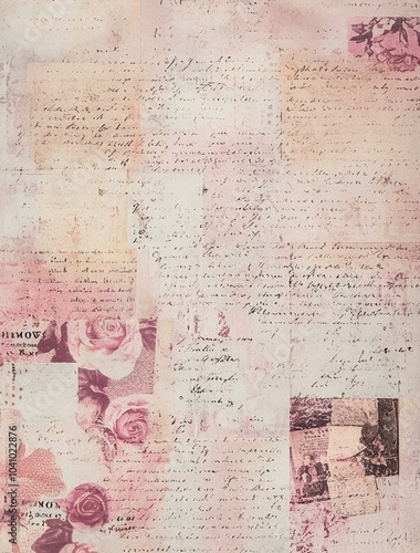 Wallpaper Mural Collage of Vintage Love Letters and Postcards with Soft Pink Floral Torontodigital.ca