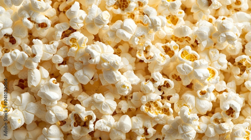 A close-up view of fluffy, popped popcorn, perfect for snacking. A close-up view of fluffy, popped popcorn, perfect for snacking.