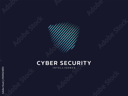 Cyber security intelligence protection with abstract shield Straight Line Pattern AI Technology vector logo design concept. Artificial intelligence shield logotype symbol for advance technology, ui.