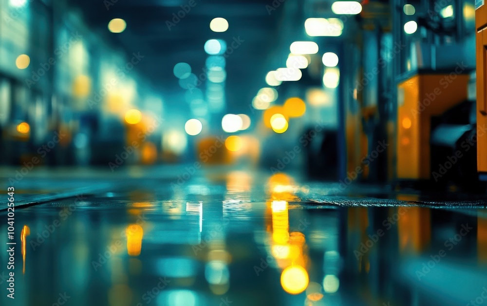 A striking scene of a factory shop, set against a bokeh background that is intentionally defocused, contributing to an atmospheric and industrial ambiance A striking scene of a factory shop, set against a bokeh background that is intentionally defocused, contributing to an atmospheric and industrial ambiance