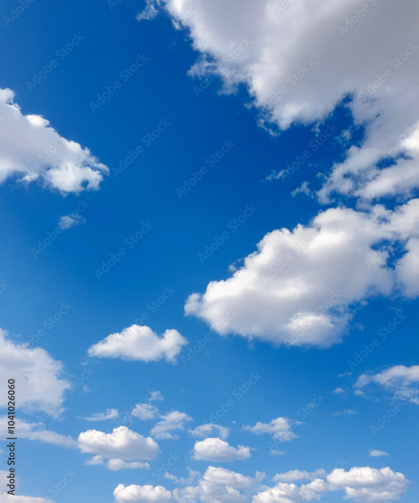 A peaceful scene of a blue sky dotted with soft, white cumulus clouds, perfect for backgrounds and design. A peaceful scene of a blue sky dotted with soft, white cumulus clouds, perfect for backgrounds and design.