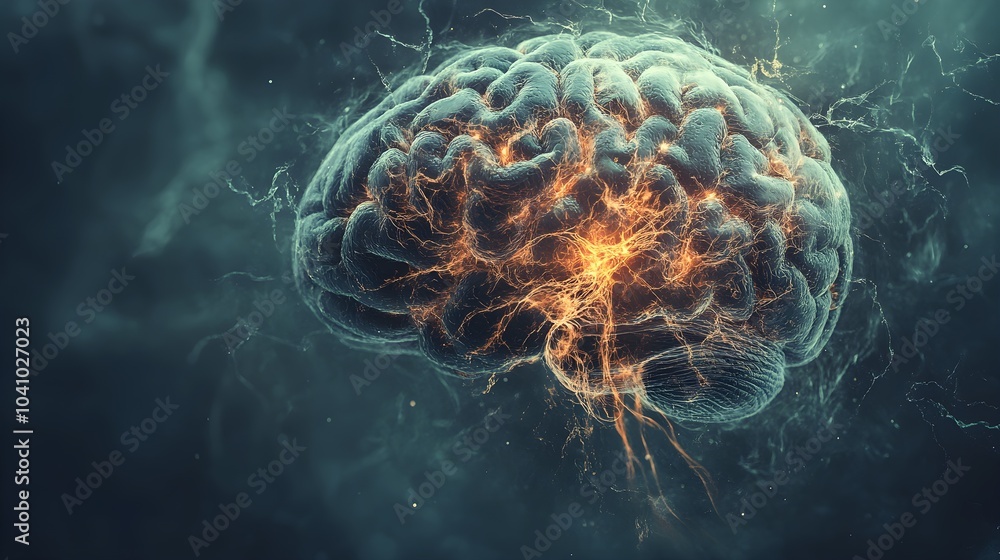 A brain crumbling at the edges, dissolving into a chaotic spiral of fading neurons, symbolizing mental health degradation over time A brain crumbling at the edges, dissolving into a chaotic spiral of fading neurons, symbolizing mental health degradation over time