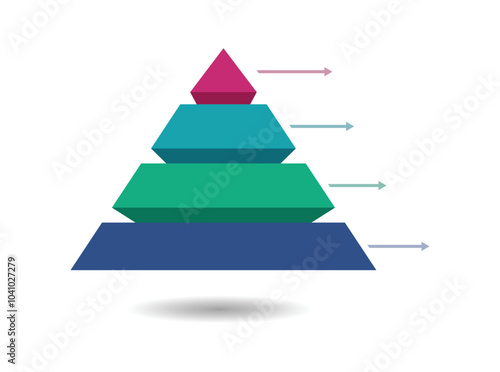 Pyramid infographic template with 4 tiers. Blank 4 tier infographic design. 3d pyramid template infographic