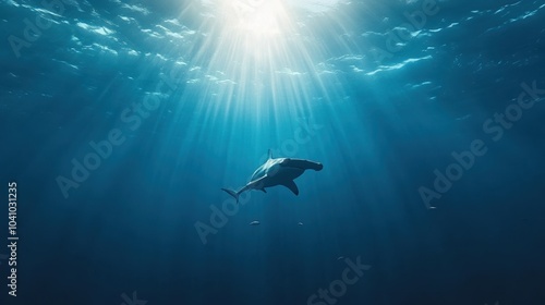 A serene dolphin swimming gracefully under sunlit ocean waters.