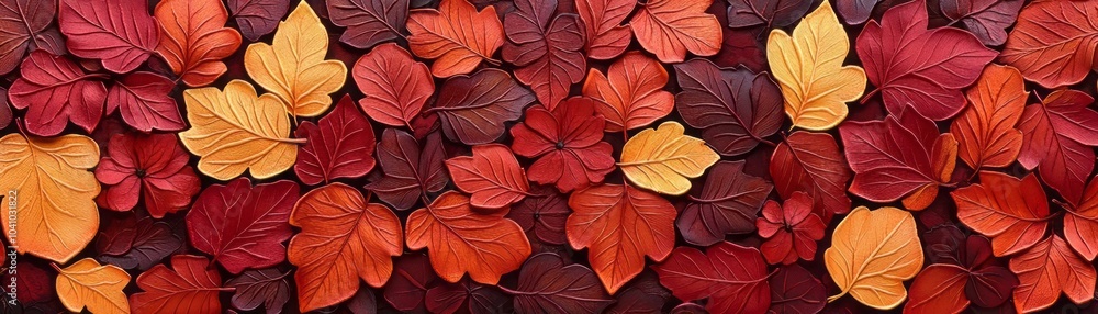 Fototapeta premium Colorful autumn leaves on a dark surface, creating a vibrant natural pattern.