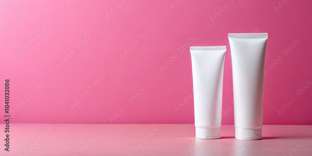 Two Smooth White Tubes of Cream Against a Pale Pink Background Two Smooth White Tubes of Cream Against a Pale Pink Background