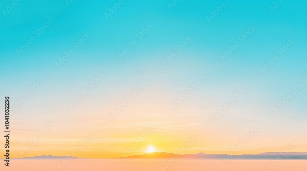 Obraz premium Beautiful sunrise over a serene horizon with soft pastel colors in the sky.