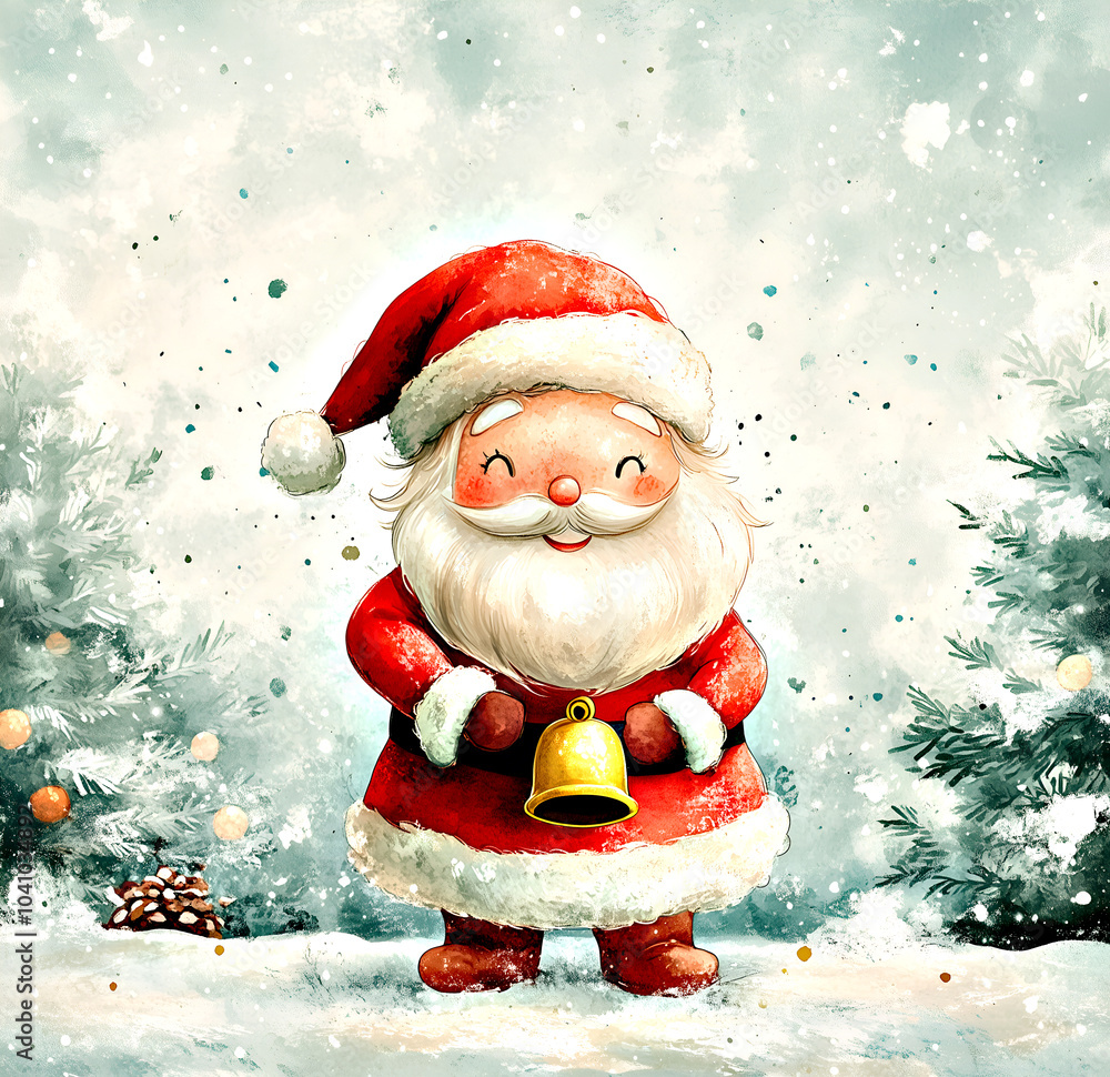 ute Santa Claus with a bell, against a winter background ute Santa Claus with a bell, against a winter background