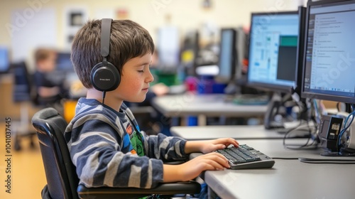 Special education with assistive technology integration, providing tools for communication and academic success.