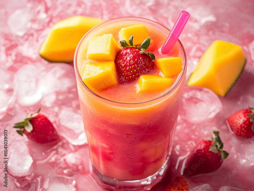Fresh Strawberry Mango Juice with Chunks of Fruit Fresh Strawberry Mango Juice with Chunks of Fruit