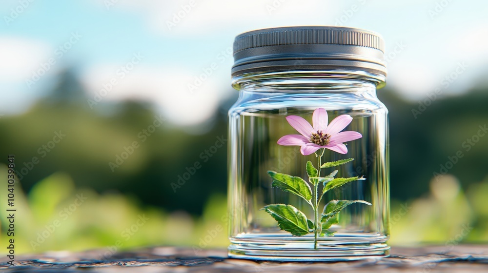 Glass Jar with Pink Flower Nature Photography Closeup Spring Floral Blooming Garden Glass Jar with Pink Flower Nature Photography Closeup Spring Floral Blooming Garden