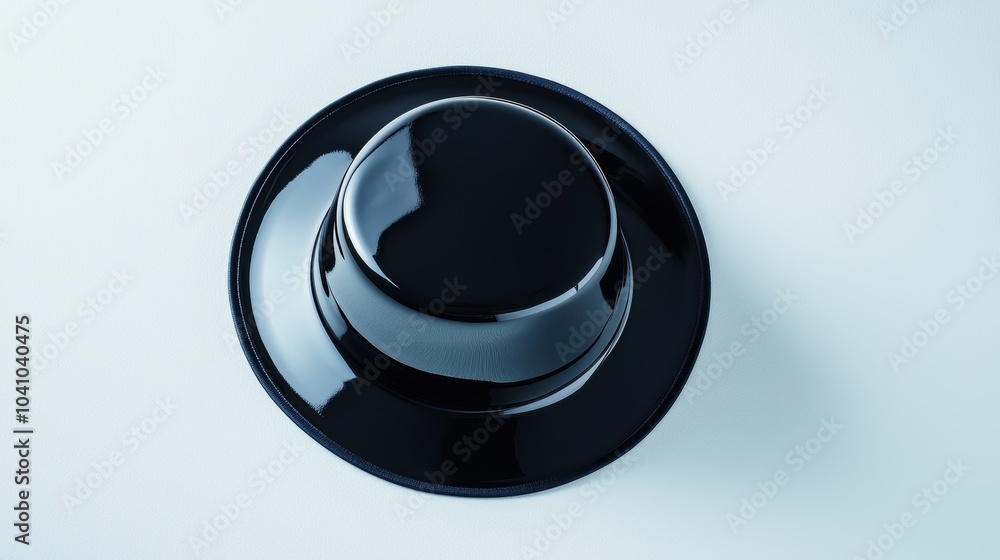 Floating black bucket hat viewed from above, isolated on white, no gravity, sleek and minimalist design with soft shadows creating a light, airy feel Floating black bucket hat viewed from above, isolated on white, no gravity, sleek and minimalist design with soft shadows creating a light, airy feel