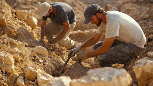 Archaeologists exploring prehistoric sites, unearthing the first evidence of human innovation and society.