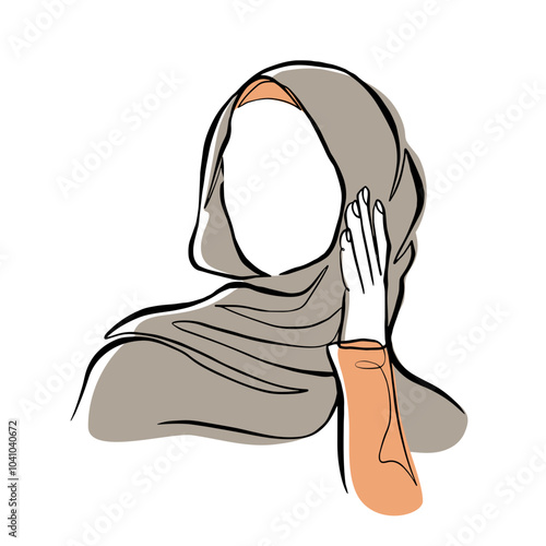 One Line Art of Woman in Hijab with Minimalist and Elegant Style, Fashionable Arabian Female Portrait for Islamic Culture and Fashion Illustrations