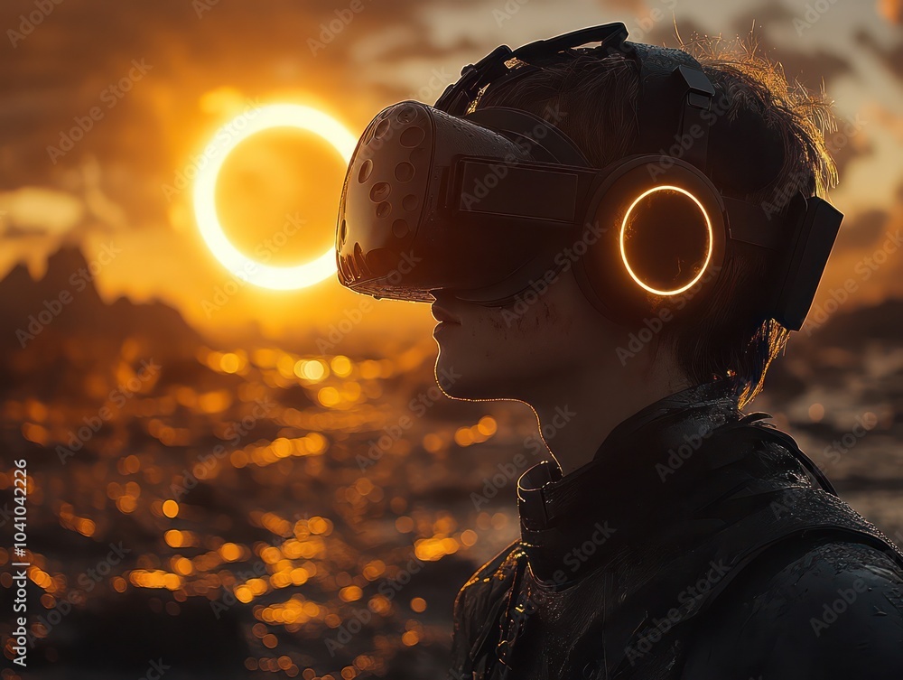 Fototapeta premium Watch a solar eclipse in virtual reality, a futuristic twist on celestial events