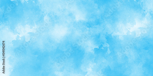 Blue grunge texture with grainy watercolor stains, The summer is colorful clearing day Good weather with natural clouds, Abstract beautiful light blue cloudy sky clouds with stains.