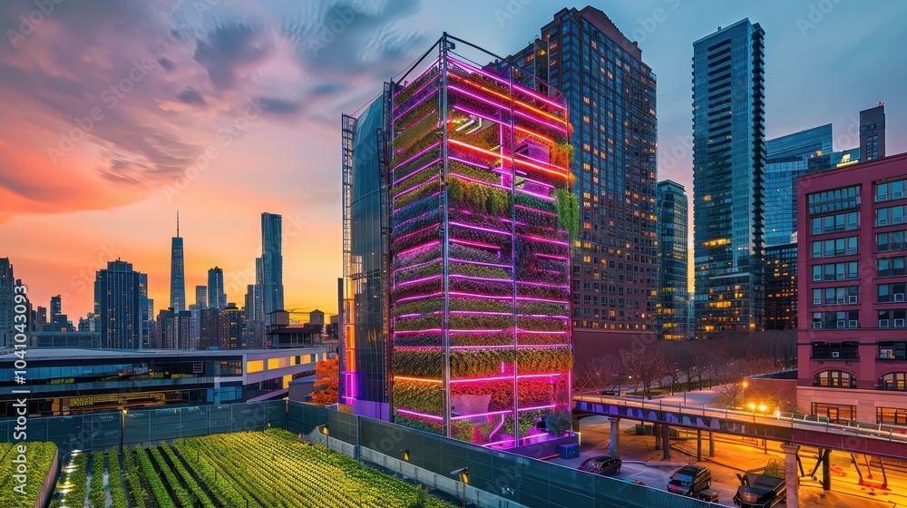 Obraz premium Modern Vertical Farming Inside a City Landscape