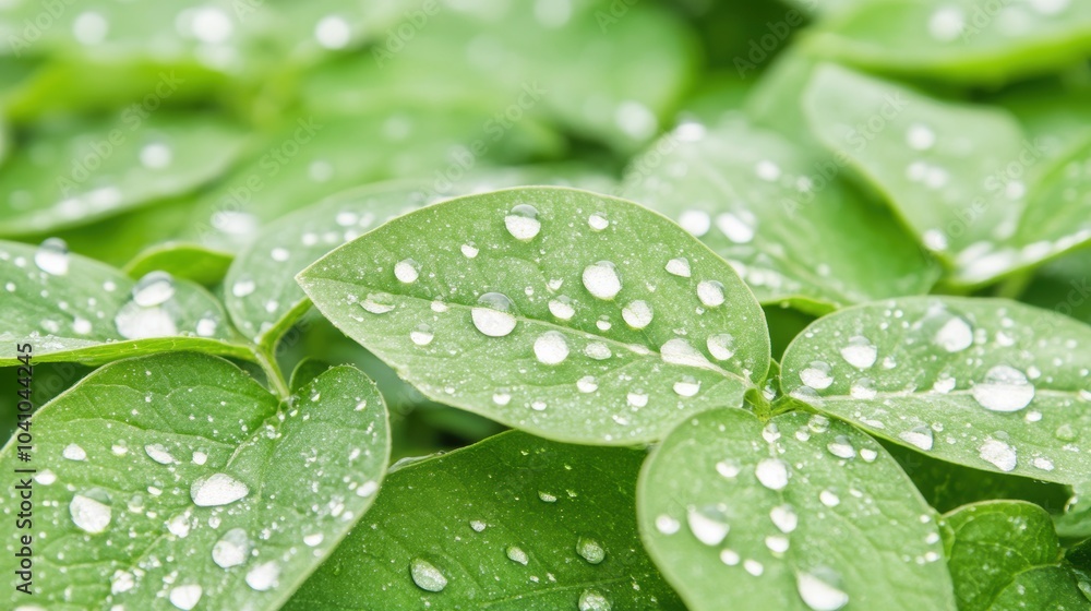 Green Leaves with Dew Drops Nature Background Freshness Spring Garden Macro Green Leaves with Dew Drops Nature Background Freshness Spring Garden Macro