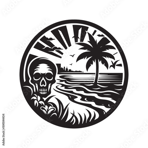 Unique Florida Beach Skull Silhouettes – Ideal for T-Shirts, Stickers, and More