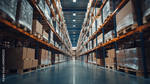 Shelf rack full of cartons at logistics warehouse