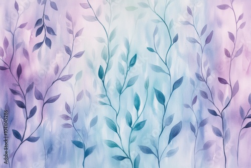 Watercolor Floral Background Soft Lavender and Mint Leaves Pattern