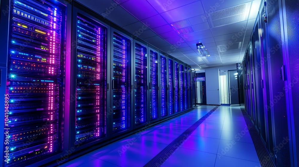 Fototapeta premium Server room with colorful LED lights.
