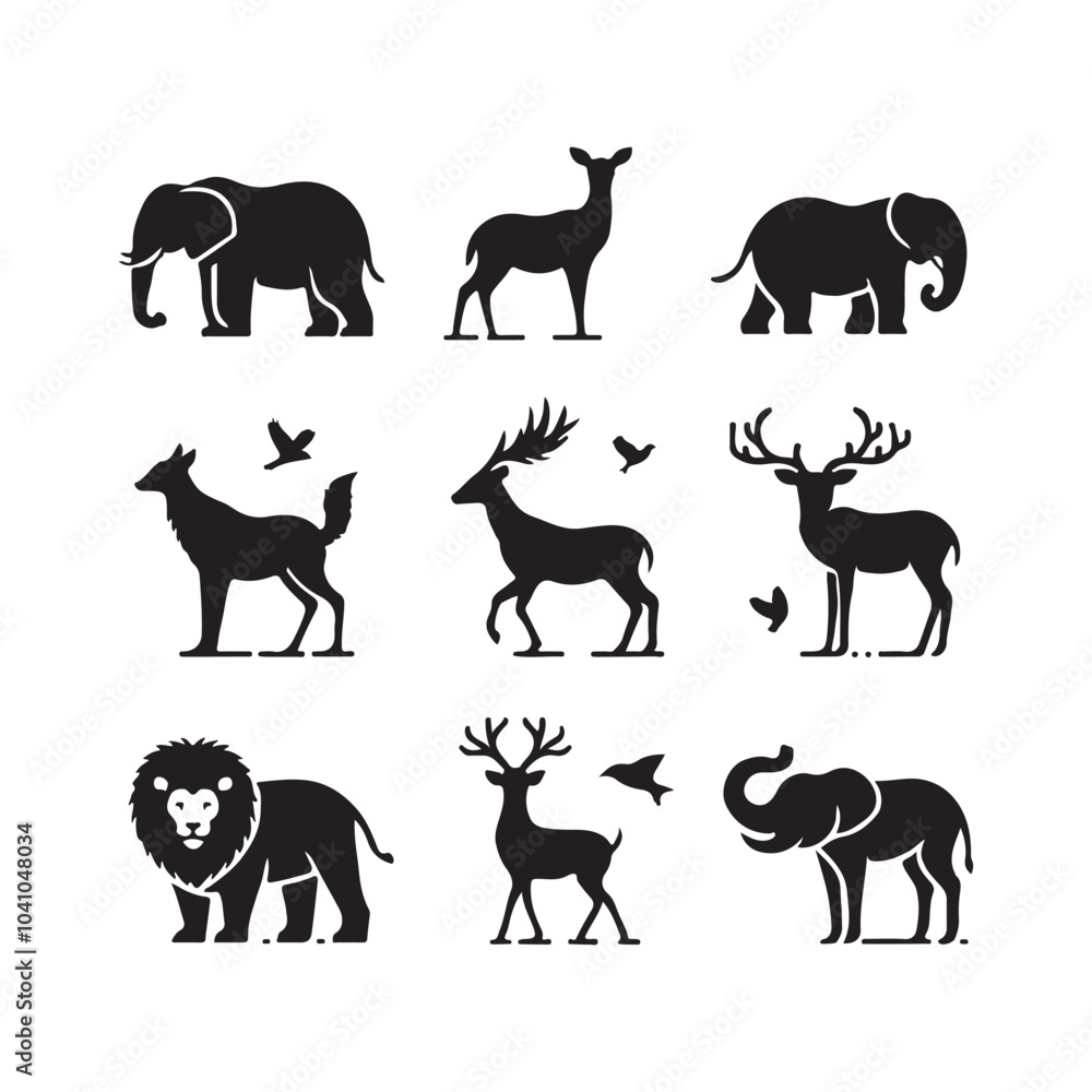 Fototapeta premium Set of Animals Vector Silhouettes of Various Animal Collection.